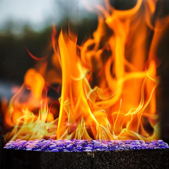 DomeStar 10LB Cobalt Blue Fire Pit Rocks, Reflective Round Glass Beads for Natural Propane Fire Pit Landscaping