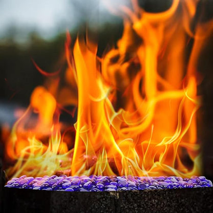 DomeStar 10LB Cobalt Blue Fire Pit Rocks, Reflective Round Glass Beads for Natural Propane Fire Pit Landscaping