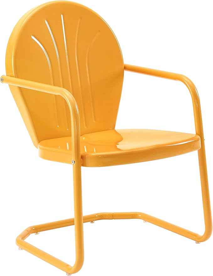 Crosley Furniture Griffith 3-Piece Outdoor Chair and Side Table Set, Retro Metal Bistro Patio Sets for Porch, Tangerine