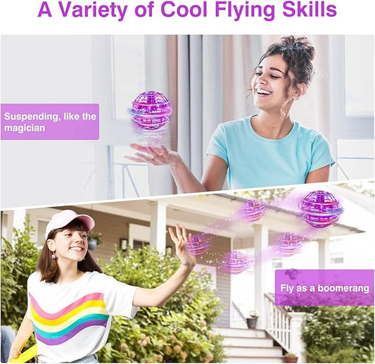 Ciniffo Flying Orb Ball Toy 2025 – Light Up Hand Controlled Boomerang Spinner Mini Drone Toy, Hover Cosmic Globe Ball, Cool Christmas & Birthday Gift for Girls Boys Teens Ages 6+ (Purple)