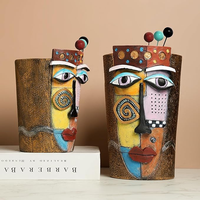 Picasso Face Planter Pots Colorful Abstract Art Planters with Facial Expressions Handmade Resin Funny Funky Plant Pots Unique Head Planter for Home Balcony Decor (Small)