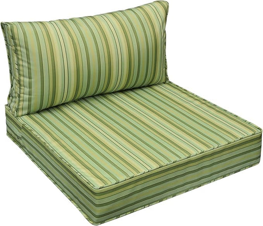 AAAAAcessories Outdoor Seat Cushions for Chairs, Fade-Resistant, Waterproof Patio Furniture Replacement Cushions, 25.5" x 25.5" x 5" + 25.5" x 13.5", Mossy Forest Stripe