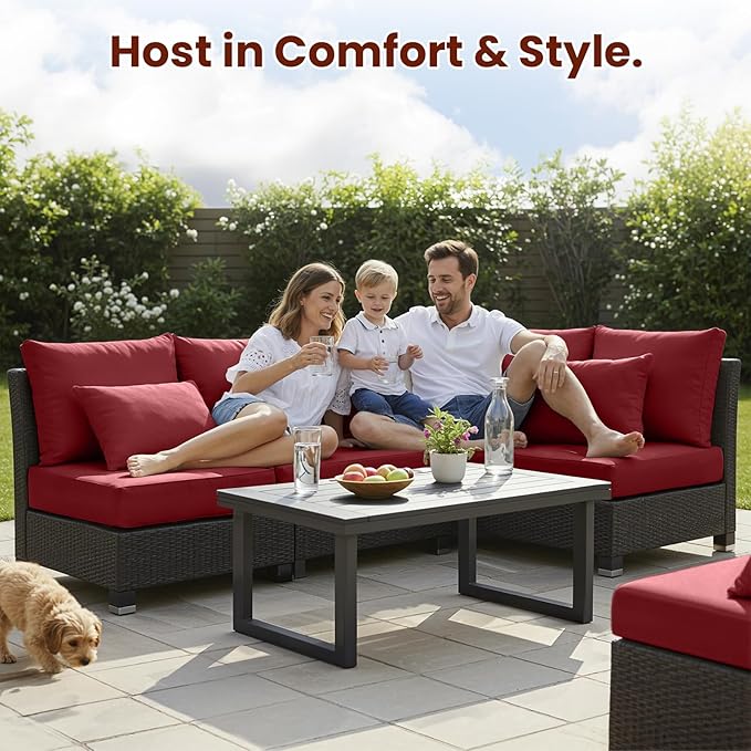 Outdoor Chair Cushions, 6 Inch Thick Patio Seat & Back Cushions Set with Removable Cover, Waterproof Patio Cushions for Outdoor Furniture, 22 x 24 Inch, Red 6-Set