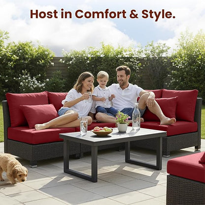 Outdoor Chair Cushions, 6 Inch Thick Patio Seat & Back Cushions Set with Removable Cover, Waterproof Patio Cushions for Outdoor Furniture, 22 x 24 Inch, Red 6-Set