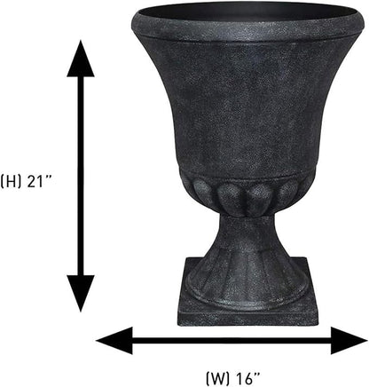 Southern Patio Winston 16 Inch x 21 Inch Urn Plastic Decorative Outdoor Planter Pot for Porch, Patio, or Garden with Removable Base, Matte Black