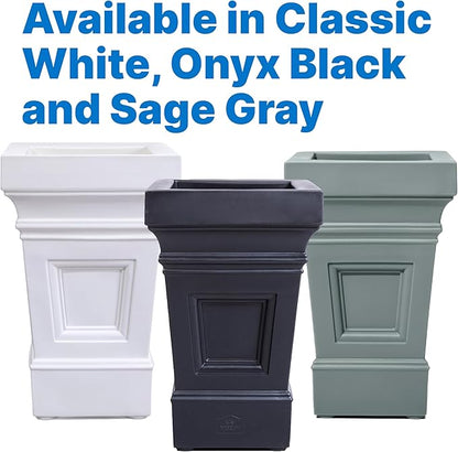 Step2 Atherton Square Planter, Large Planters for Outdoor Plants, Gardening and Flower Pot for Patio or Porch, Efficient Drainage, Durable Plastic, White, 2-Pack