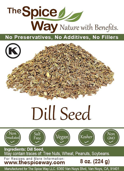 The Spice Way Dill Seed - Dill seeds for pickling, vegetables, pasta, salads and soups. 8 oz Dill Weed Seeds dill seasoning