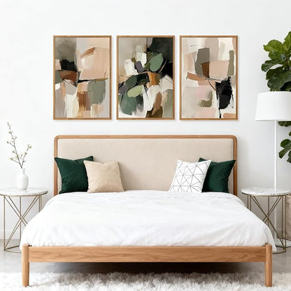 CHDITB Modern Abstract Framed Canvas Wall Art Set, Minimalist Wall Decor, Neutral Pastel Illustration Artwork Vintage Aesthetics Painting, Large 3 Piece Art Prints for Living Room, Bedroom 24"x36"x3