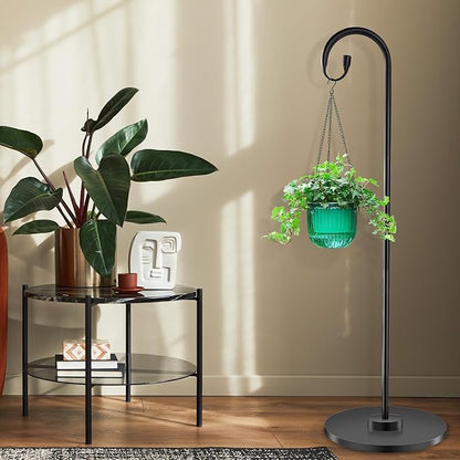 34-63" Adjustable Shepherd Hook Stand with Round Base Stand for Bird Feeders, Lanterns, Wind Chimes, Indoor and Outdoor Use on Patio, Yard or Porch