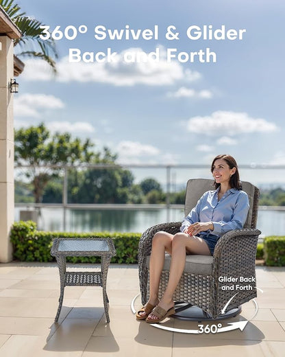 7 Pieces Outdoor Patio Furniture-Swivel Patio Chairs Set of 2 Outdoor Wicker Rattan Sofa Couch with Ottoman Outdoor Conversation Set for Deck Porch Garden Balcony Poolside-Brown/Grey