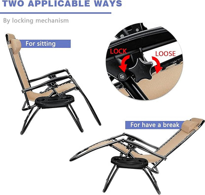 Homall Zero Gravity Chairs - Adjustable Folding Lawn Lounge Chairs with Pillows for Poolside, Backyard and Beach - Set of 2 (Cream-Coloured)