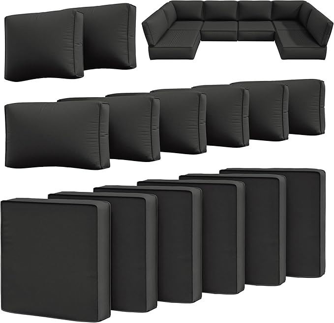 14 Pcs Outdoor Cushion Slipcovers Outdoor Patio Cushion Covers Replacement Waterproof with Zipper for Outdoor Furniture, Patio Sofa Couch 3 Sizes, Covers Only