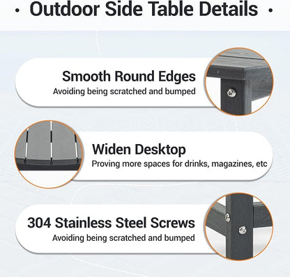 HDPE Patio Side End Table, Waterproof Outdoor Small Table for Patio, Garden, Poolside, Balcony, Deck, Porch, Backyard, Outdoor or Indoor Use, Grey