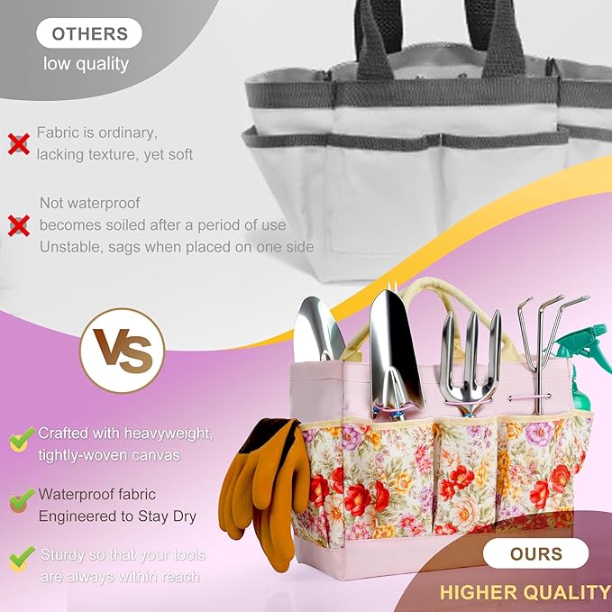 Garden Tool Set, 10 PCS Gardening Essentials, Stainless Steel Garden Hand Tools with Tote Bag, Well-Designed Gardening Supplies Kit Gifts for Women Men Gardeners