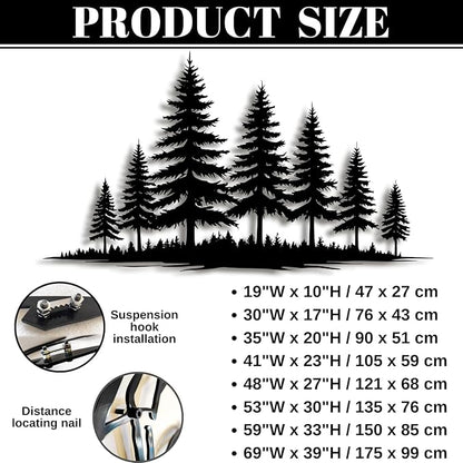 lunwall Metal Pine Tree Wall Art, Metal Forest Wall Art, Pine Branch Wall Decor, Christmas Tree Wall Decor, Forest Wall Hanging, Nature Lover Gift (Style 2, 35" W x 20" H / 90 x 51 cm)