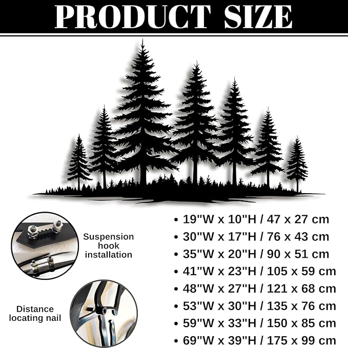 Metal Pine Tree Wall Art - Nature Decor, Christmas Pine Tree, 48"W x 27"H