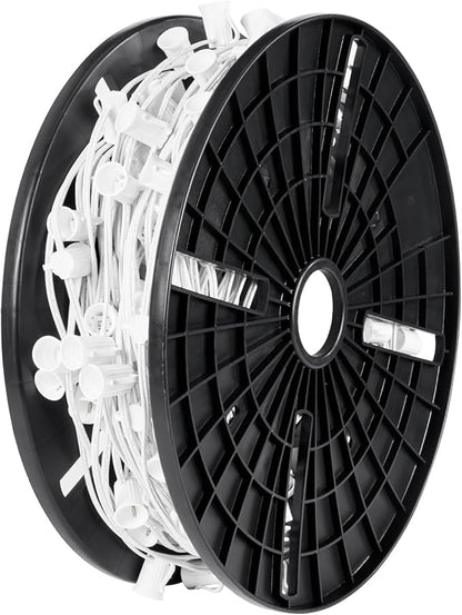 Brightown Commercial 250FT C9 Christmas Stringer Bulk Reel, C9 Light Sockets Set Spool with 12" Spacing, UL Listed Christmas Roof Lights Cord, SPT-1 18AWG, White