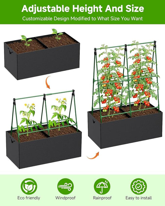 Cucumber Trellis with for Climbing Plants, A-Shape Garden Trellis with Grow Bags, Metal Plant Trellis with Garden Netting for Vegetables Flowers Fruits (A-Shape)