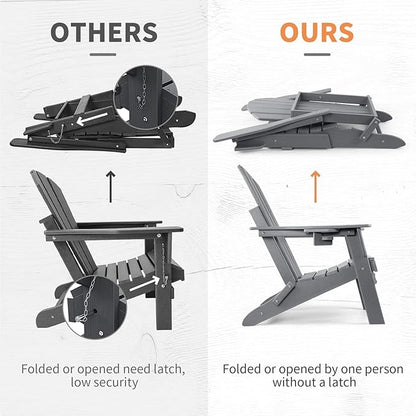 FUNBERRY Folding Adirondack Chair Set of 4, All Weather HDPE Fire Pit Chairs with Cup Holder for Outdoor