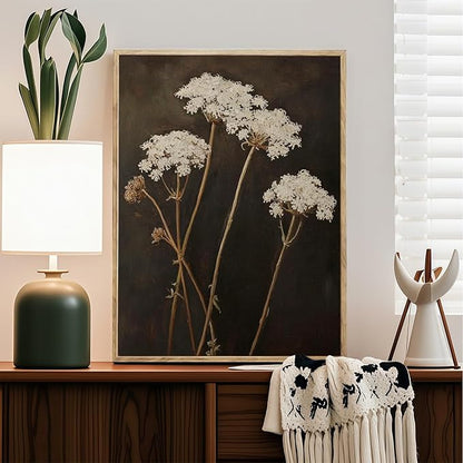 Vintage Canvas Wall Art White Flowers Wall Decor Landscape Country Wildflowers Painting Farmhouse Picture Modern Print Rustic Floral Prints Living Room Bedroom Bathroom 12x16 Inch Framed