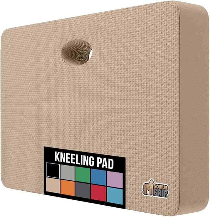 GORILLA GRIP Extra Thick Patent Pending Soft Foam Kneeling Pad, Supportive Large Cushion Knee Pads for Gardening, Baby Bath Time, Dirt and Water Resistant, Workout and Garden Supplies, 17.5x11, Beige