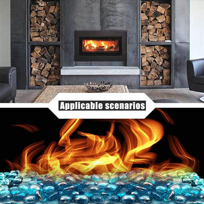 Flat Glass Marbles 1 Pound Vase Filler Fire Pit Glass Pebbles for Indoor Plants, Aquarium Fish Tank Decorations, Home Decor, Fire Pit, Landscaping, Arts Crafts (Ocean Blue)