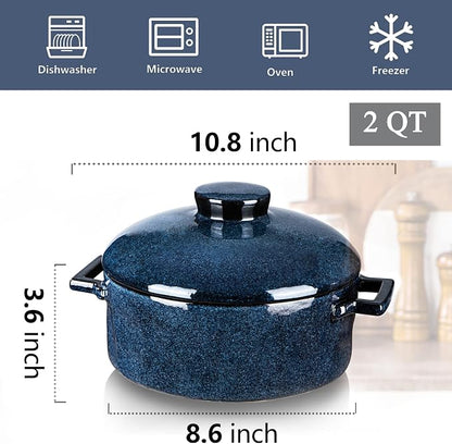 Vicrays Casserole Dish with Lid - Ceramic Lasagna Pan Deep 2 Quart Round Baking Dishes Covered Bakeware for Oven Safe Serving Dish with Handles for Party Dinner Banquet Daily Use (Blue)