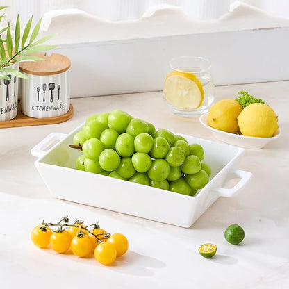 1.8 Qt Rectangular Ceramic Baking Dish, 9.9x7.5 Inch Deep Casserole Lasagna Pan with Handles for Cooking, Roasting, Serving, and Daily Use, Safe for Oven Microwave Dishwasher Freezer