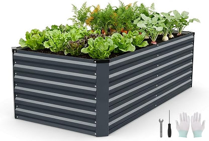6x3x2FT Galvanized Raised Garden Bed, Outdoor Metal Raised Planter Box for Vegetables, Elevated Rust-Resistant Rectangle Gardening Container Kit with Reinforced Panels for Backyard, Patio(Grey)