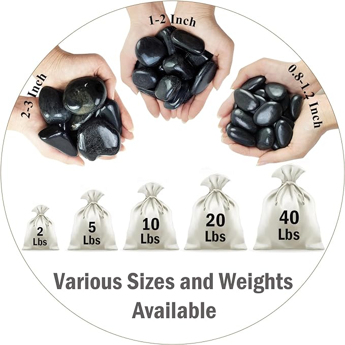 5 lbs Polished Black Pebbles for Indoor Plants, 0.8-1.2 Inch Small Bag Black Stones. Decorative River Rocks for Plants Aquarium Planter Vase Fillers Landscaping and Garden