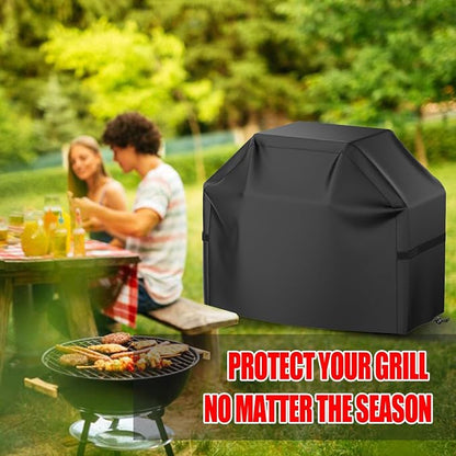 BBQ Grill Cover, Waterproof, Weather Resistant, Rip-Proof, Anti-UV, Fade Resistant, with Hook-and-Loop Straps, Gas Grill Cover for Most Grills, 55 inch, Black