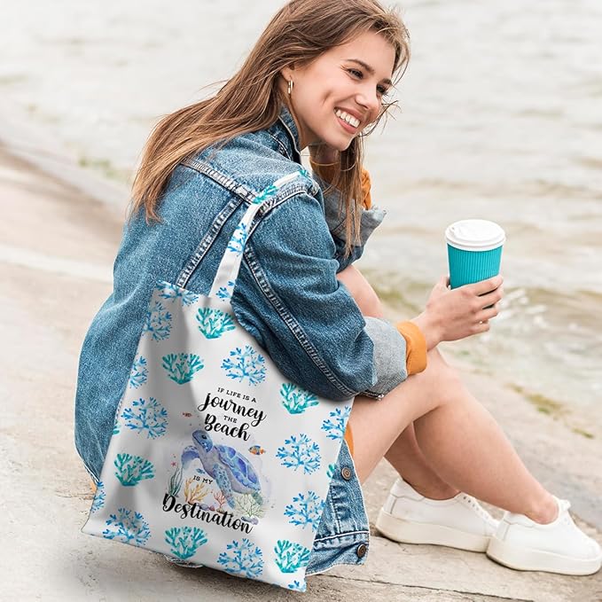 Animal Plant Tote Bag SeaTurtle Butterfly Cat Elephant Gifts Lemon Vegetable Themed Gifts Beach Bag for Camping