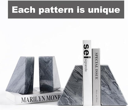 Karibiber Marble Bookends for Heavy Books, Decorative Book Ends for Shelves, Unique and Heavy-Duty Book Ends for Hardback Book & CDS, Stone Book Stopper, Modern Book Holder, Monte Grigi, Set of 2