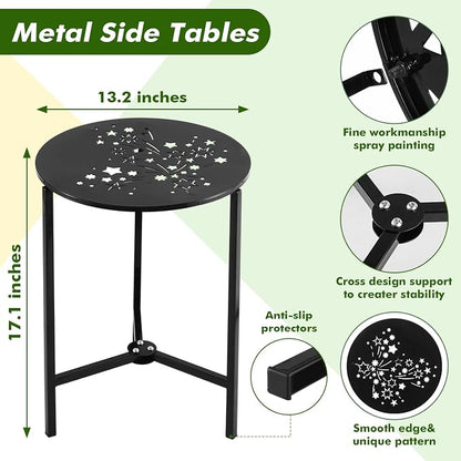 Party Zealot Set of 2 Small Round Metal Side Tables 13 Inches Black Outdoor End Tables for Patio, Balcony, Porch or Garden – Weather-Resistant Corner Coffee Table for Small Spaces & Indoor Plant Stand
