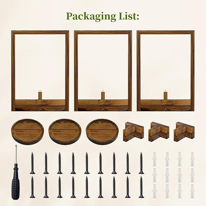 NATURE'S SOURCE Hanging Planters for Indoor Plants Wall Decor, Wooden Floating Shelves for Wall Planter, Window Plant Shelves Hold 22 lbs, Farmhouse Decor 16.5" x 11.8" (3 Pack)