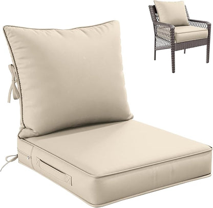 Premium Outdoor Seat Cushion Chair Cushions for Patio Furniture 22 L X 24 W X 4 H Waterproof & Fade Resistant Deep Seat and Backrest Cushion Set with Removable Covers for Chair, Sofa