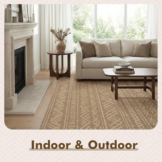MontVoo-Outdoor Rug-Patio Rug 5x7 Polypropylene Indoor Outdoor Rugs Outdoor Carpet for Patio Deck Balcony Porch, Textured Weave, Durable for High Traffic, Fade-Resistant, Boho Farmhouse Neutral Brown