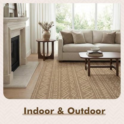 MontVoo-Outdoor Rug-Patio Rug 6x9 Polypropylene Indoor Outdoor Rugs Outdoor Carpet for Patio Deck Balcony Porch, Textured Weave, Durable for High Traffic, Fade-Resistant, Boho Farmhouse Neutral Brown
