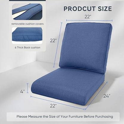 Outdoor Chair Cushions 3 Packs - Outside Durable Thick Replacement Back and Seat Cushion 22x24 with Zipper Cover for Patio Glider Rocking Chairs Loveseat Couch – Blue/Regular