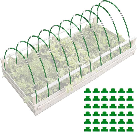Joyhalo Garden Hoops for Raised Beds, 50pcs (10 Sets) Fiberglass Hoops with PVC Coating, DIY Greenhouse Tunnel for Row Cover, Bird Netting & Plant Protection, Extend Growing Season