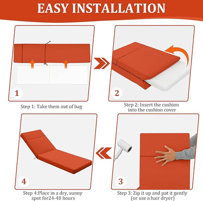 Chaise Lounge Cushion for Outdoor Furniture, Waterproof Fade and Tear Resistant Lounge Deck Chair Cushions for Patio Lawn Pool Resort Hotel