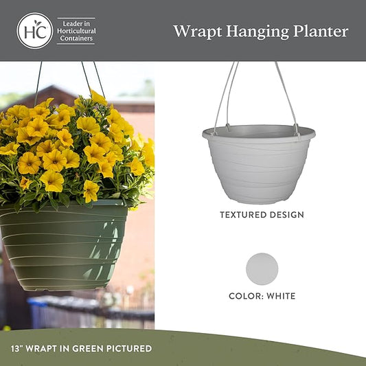 The HC Companies 13 Inch Wrapt Hanging Planters, Lightweight UV-Resistant Plastic Hanging Planters for Indoor & Outdoor Plants, 2-Pack Hanging Flower Pots for Garden, Patio & Home Decor, White
