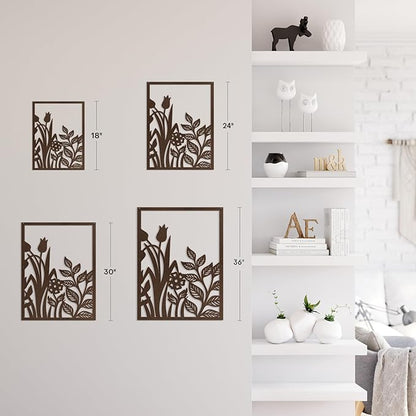 SIGNLEADER Metal Wall Art Decor Botanical Flower Plant Leaves Modern Abstract Wall Sculpture Hangings Home Decoration for Living Room, Bedroom, Bathroom, Kitchen, Outdoor - 36" Bronze