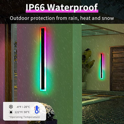 2 Pack Modern Outdoor Wall Light, 39.3inch RGB LED Wall Sconce, IP65 Waterproof, Multi-Color Dimmable Light Fixture, Wall Mounted Lamps for Porch, Patio, Garage, House, with Remote Control