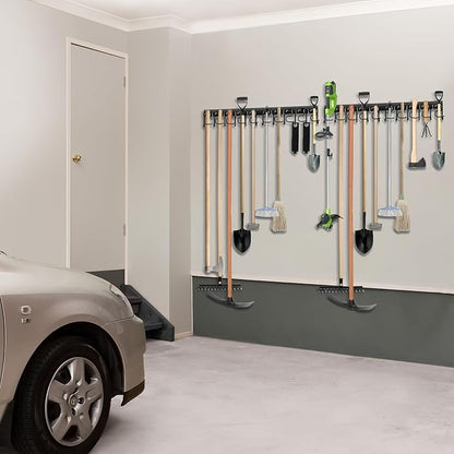 LEYU Metal Garage Tool Organizer Wall Mount, 2 Pack Garden Tool Organizer With Extension Cord Straps, Garage Organization Hooks and Hangers for Shed, Yard Storage, Wall Holder for Hanging Broom Mop