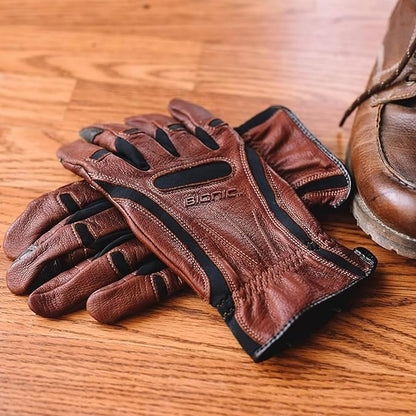 Bionic Gloves Men's 2X-Large Brown Tough Work Gloves with Natural Fit Premium Leather
