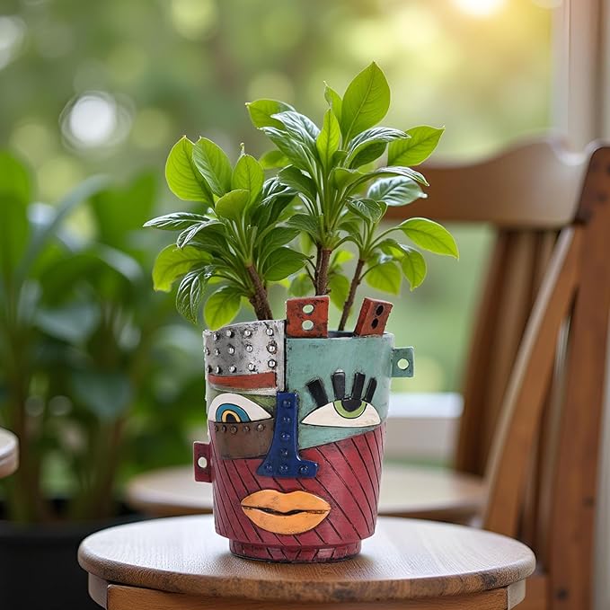 XMGZQ Abstract Cubism Face Planter,Pop Art Sculpture & Vase Decor,Unique Picasso Style Flower Pot,for 4-6 Inch Succulents & Houseplants,Drainage Hole Included,Statement Gift (Industrial)