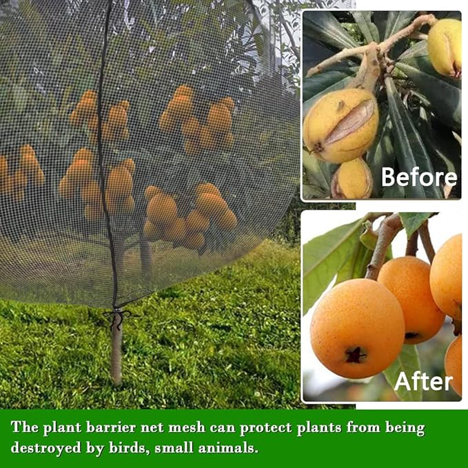 Fruit Tree Netting Covers with Zipper to Protect from Squirrels and Birds Large Netting for Fruit Trees Net Protection, Black, 10' x 10', 2 Pack