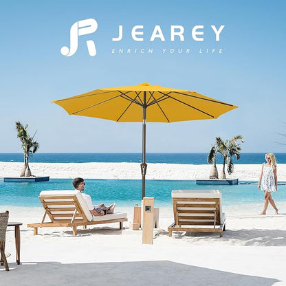 JEAREY 9FT Outdoor Patio Umbrella Outdoor Table Umbrella with Push Button Tilt and Crank, Market Umbrella 8 Sturdy Ribs UV Protection Waterproof for Garden, Deck, Backyard, Pool (Bright Orange)