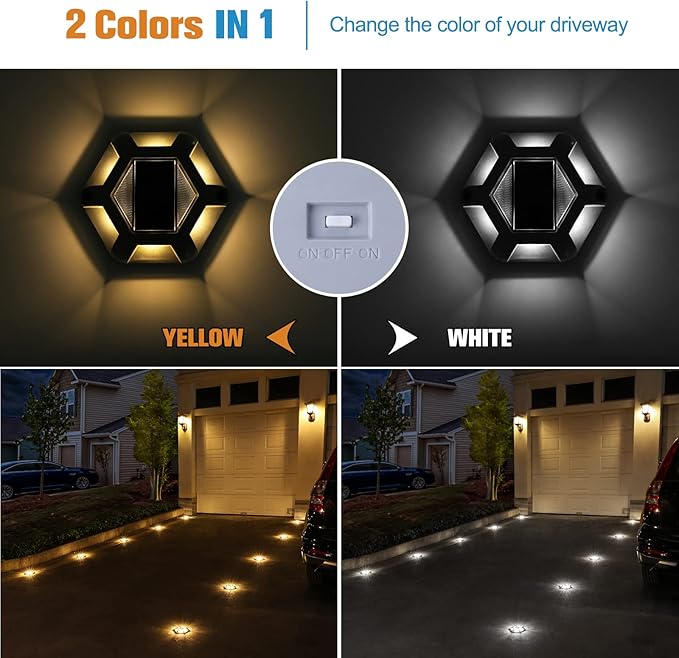 VOLISUN Solar Dock Lights - 16-Pack Waterproof Outdoor LED Aluminum Warning Step Lights for Driveway (Warm White & White, 2 Colors in 1)